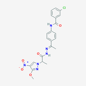 3-chloro-N-{4-[N-(2-{4-nitro-3-methoxy-1H-pyrazol-1-yl}propanoyl)ethanehydrazonoyl]phenyl}benzamide