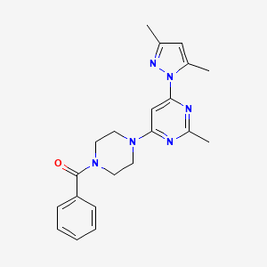 molecular formula C21H24N6O B4461683 4-(4-benzoyl-1-piperazinyl)-6-(3,5-dimethyl-1H-pyrazol-1-yl)-2-methylpyrimidine 