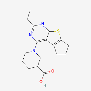 1-(2-ethyl-6,7-dihydro-5H-cyclopenta[4,5]thieno[2,3-d]pyrimidin-4-yl)-3-piperidinecarboxylic acid