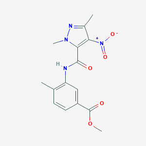 molecular formula C15H16N4O5 B446177 methyl 3-[({4-nitro-1,3-dimethyl-1H-pyrazol-5-yl}carbonyl)amino]-4-methylbenzoate 