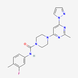 molecular formula C20H22FN7O B4461874 N-(3-fluoro-4-methylphenyl)-4-[2-methyl-6-(1H-pyrazol-1-yl)-4-pyrimidinyl]-1-piperazinecarboxamide 