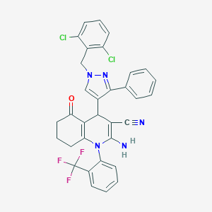 2-amino-4-[1-(2,6-dichlorobenzyl)-3-phenyl-1H-pyrazol-4-yl]-5-oxo-1-[2-(trifluoromethyl)phenyl]-1,4,5,6,7,8-hexahydro-3-quinolinecarbonitrile