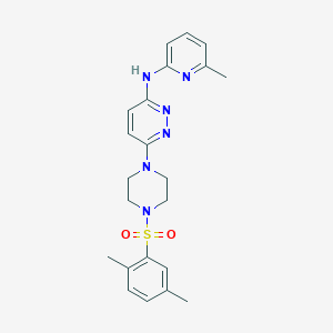 molecular formula C22H26N6O2S B4461940 6-{4-[(2,5-dimethylphenyl)sulfonyl]-1-piperazinyl}-N-(6-methyl-2-pyridinyl)-3-pyridazinamine 