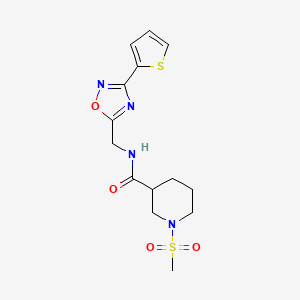 molecular formula C14H18N4O4S2 B4461944 1-(methylsulfonyl)-N-{[3-(2-thienyl)-1,2,4-oxadiazol-5-yl]methyl}-3-piperidinecarboxamide 