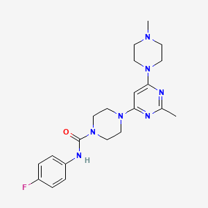 molecular formula C21H28FN7O B4462053 N-(4-fluorophenyl)-4-[2-methyl-6-(4-methyl-1-piperazinyl)-4-pyrimidinyl]-1-piperazinecarboxamide 