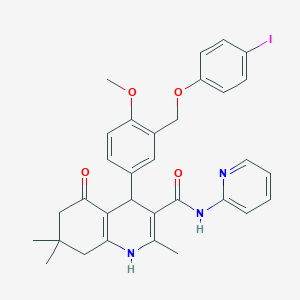 molecular formula C32H32IN3O4 B446210 4-{3-[(4-Iodophenoxy)methyl]-4-methoxyphenyl}-2,7,7-trimethyl-5-oxo-N-(2-pyridinyl)-1,4,5,6,7,8-hexahydro-3-quinolinecarboxamide 