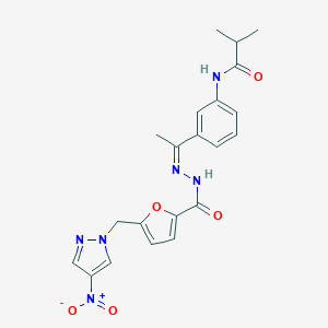 2-methyl-N-(3-{(1Z)-1-[2-({5-[(4-nitro-1H-pyrazol-1-yl)methyl]furan-2-yl}carbonyl)hydrazinylidene]ethyl}phenyl)propanamide