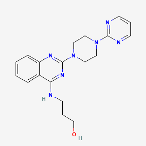 molecular formula C19H23N7O B4462171 3-({2-[4-(2-pyrimidinyl)-1-piperazinyl]-4-quinazolinyl}amino)-1-propanol 