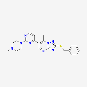 molecular formula C22H24N8S B4462226 2-(benzylthio)-7-methyl-6-[2-(4-methyl-1-piperazinyl)-4-pyrimidinyl][1,2,4]triazolo[1,5-a]pyrimidine 