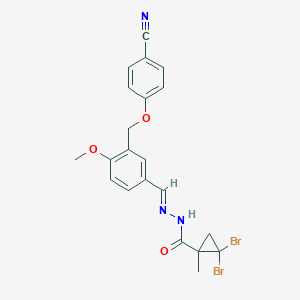 molecular formula C21H19Br2N3O3 B446227 2,2-dibromo-N'-{3-[(4-cyanophenoxy)methyl]-4-methoxybenzylidene}-1-methylcyclopropanecarbohydrazide 