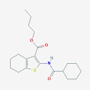 molecular formula C20H29NO3S B446228 Butyl 2-[(cyclohexylcarbonyl)amino]-4,5,6,7-tetrahydro-1-benzothiophene-3-carboxylate 