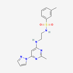 molecular formula C17H20N6O2S B4462289 3-methyl-N-(2-{[2-methyl-6-(1H-pyrazol-1-yl)-4-pyrimidinyl]amino}ethyl)benzenesulfonamide 