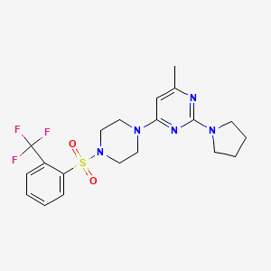 molecular formula C20H24F3N5O2S B4462302 4-methyl-2-(1-pyrrolidinyl)-6-(4-{[2-(trifluoromethyl)phenyl]sulfonyl}-1-piperazinyl)pyrimidine 