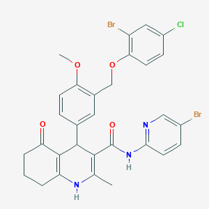 4-{3-[(2-bromo-4-chlorophenoxy)methyl]-4-methoxyphenyl}-N-(5-bromopyridin-2-yl)-2-methyl-5-oxo-1,4,5,6,7,8-hexahydroquinoline-3-carboxamide