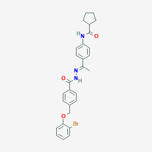 molecular formula C28H28BrN3O3 B446233 N-[4-(N-{4-[(2-bromophenoxy)methyl]benzoyl}ethanehydrazonoyl)phenyl]cyclopentanecarboxamide 