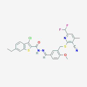 3-chloro-N'-[3-({[3-cyano-6-(difluoromethyl)-4-methyl-2-pyridinyl]sulfanyl}methyl)-4-methoxybenzylidene]-6-ethyl-1-benzothiophene-2-carbohydrazide