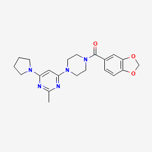 molecular formula C21H25N5O3 B4462347 4-[4-(1,3-benzodioxol-5-ylcarbonyl)-1-piperazinyl]-2-methyl-6-(1-pyrrolidinyl)pyrimidine 