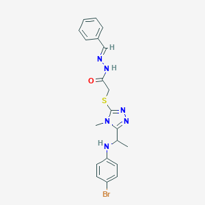 molecular formula C20H21BrN6OS B446238 N'-benzylidene-2-({5-[1-(4-bromoanilino)ethyl]-4-methyl-4H-1,2,4-triazol-3-yl}sulfanyl)acetohydrazide 