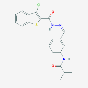 molecular formula C21H20ClN3O2S B446240 N-(3-{N-[(3-chloro-1-benzothien-2-yl)carbonyl]ethanehydrazonoyl}phenyl)-2-methylpropanamide 