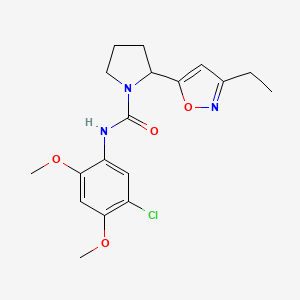 molecular formula C18H22ClN3O4 B4462422 N-(5-chloro-2,4-dimethoxyphenyl)-2-(3-ethyl-5-isoxazolyl)-1-pyrrolidinecarboxamide 
