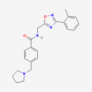 molecular formula C22H24N4O2 B4462445 N-{[3-(2-methylphenyl)-1,2,4-oxadiazol-5-yl]methyl}-4-(1-pyrrolidinylmethyl)benzamide 