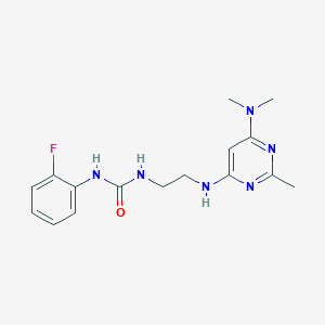 molecular formula C16H21FN6O B4462451 N-(2-{[6-(dimethylamino)-2-methyl-4-pyrimidinyl]amino}ethyl)-N'-(2-fluorophenyl)urea 