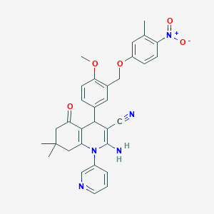 2-Amino-4-[3-({4-nitro-3-methylphenoxy}methyl)-4-methoxyphenyl]-7,7-dimethyl-5-oxo-1-(3-pyridinyl)-1,4,5,6,7,8-hexahydro-3-quinolinecarbonitrile