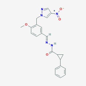 molecular formula C22H21N5O4 B446248 N'-[3-({4-nitro-1H-pyrazol-1-yl}methyl)-4-methoxybenzylidene]-2-phenylcyclopropanecarbohydrazide 