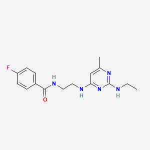 molecular formula C16H20FN5O B4462545 N-(2-{[2-(ethylamino)-6-methyl-4-pyrimidinyl]amino}ethyl)-4-fluorobenzamide 