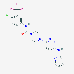 molecular formula C21H19ClF3N7O B4462554 N-[4-chloro-3-(trifluoromethyl)phenyl]-4-[6-(2-pyridinylamino)-3-pyridazinyl]-1-piperazinecarboxamide 