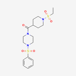 molecular formula C18H27N3O5S2 B4462608 1-{[1-(ethylsulfonyl)-4-piperidinyl]carbonyl}-4-(phenylsulfonyl)piperazine 