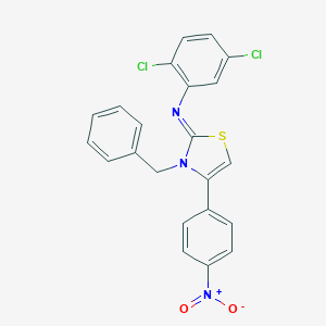 molecular formula C22H15Cl2N3O2S B446265 3-Benzyl-2-[(2,5-dichlorophenyl)imino]-4-{4-nitrophenyl}-2,3-dihydro-1,3-thiazole 