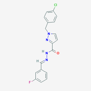 molecular formula C18H14ClFN4O B446272 1-(4-chlorobenzyl)-N'-(3-fluorobenzylidene)-1H-pyrazole-3-carbohydrazide 