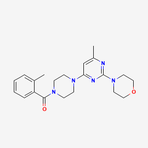 molecular formula C21H27N5O2 B4462740 4-{4-methyl-6-[4-(2-methylbenzoyl)-1-piperazinyl]-2-pyrimidinyl}morpholine 