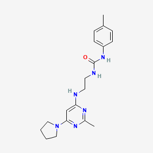 molecular formula C19H26N6O B4462774 N-(4-methylphenyl)-N'-(2-{[2-methyl-6-(1-pyrrolidinyl)-4-pyrimidinyl]amino}ethyl)urea 