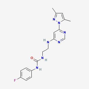 molecular formula C18H20FN7O B4462781 N-(2-{[6-(3,5-dimethyl-1H-pyrazol-1-yl)-4-pyrimidinyl]amino}ethyl)-N'-(4-fluorophenyl)urea 