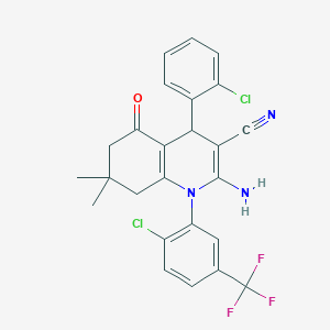 molecular formula C25H20Cl2F3N3O B446284 2-Amino-4-(2-chlorophenyl)-1-[2-chloro-5-(trifluoromethyl)phenyl]-7,7-dimethyl-5-oxo-1,4,5,6,7,8-hexahydro-3-quinolinecarbonitrile 