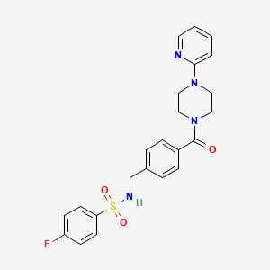 molecular formula C23H23FN4O3S B4462841 4-fluoro-N-(4-{[4-(2-pyridinyl)-1-piperazinyl]carbonyl}benzyl)benzenesulfonamide 