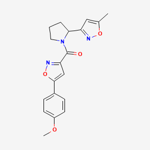 molecular formula C19H19N3O4 B4462850 5-(4-methoxyphenyl)-3-{[2-(5-methyl-3-isoxazolyl)-1-pyrrolidinyl]carbonyl}isoxazole 