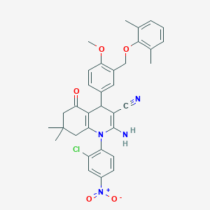 molecular formula C34H33ClN4O5 B446297 2-Amino-1-(2-chloro-4-nitrophenyl)-4-{3-[(2,6-dimethylphenoxy)methyl]-4-methoxyphenyl}-7,7-dimethyl-5-oxo-1,4,5,6,7,8-hexahydroquinoline-3-carbonitrile 