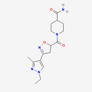 molecular formula C16H23N5O3 B4463109 1-{[3-(1-ethyl-3-methyl-1H-pyrazol-4-yl)-4,5-dihydro-5-isoxazolyl]carbonyl}-4-piperidinecarboxamide 