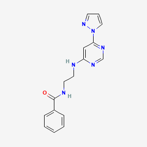 molecular formula C16H16N6O B4463153 N-(2-{[6-(1H-pyrazol-1-yl)-4-pyrimidinyl]amino}ethyl)benzamide 
