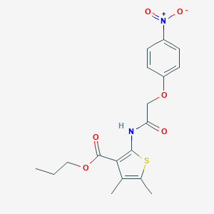 molecular formula C18H20N2O6S B446316 Propyl 2-[({4-nitrophenoxy}acetyl)amino]-4,5-dimethylthiophene-3-carboxylate 