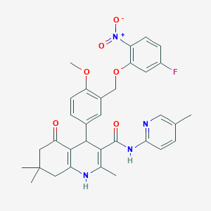 4-[3-({5-fluoro-2-nitrophenoxy}methyl)-4-methoxyphenyl]-2,7,7-trimethyl-N-(5-methylpyridin-2-yl)-5-oxo-1,4,5,6,7,8-hexahydroquinoline-3-carboxamide