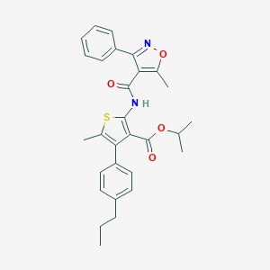 molecular formula C29H30N2O4S B446321 Isopropyl 5-methyl-2-{[(5-methyl-3-phenyl-4-isoxazolyl)carbonyl]amino}-4-(4-propylphenyl)-3-thiophenecarboxylate 