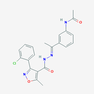 molecular formula C21H19ClN4O3 B446323 N-[3-(N-{[3-(2-chlorophenyl)-5-methyl-4-isoxazolyl]carbonyl}ethanehydrazonoyl)phenyl]acetamide 