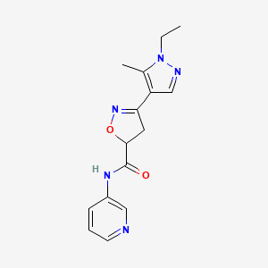 molecular formula C15H17N5O2 B4463242 3-(1-ethyl-5-methyl-1H-pyrazol-4-yl)-N-3-pyridinyl-4,5-dihydro-5-isoxazolecarboxamide 