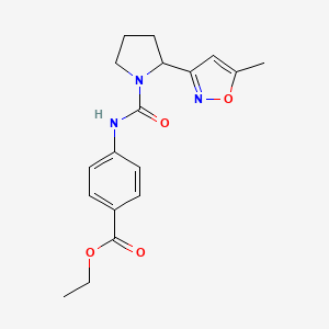 molecular formula C18H21N3O4 B4463277 ethyl 4-({[2-(5-methyl-3-isoxazolyl)-1-pyrrolidinyl]carbonyl}amino)benzoate 