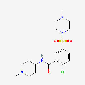 molecular formula C18H27ClN4O3S B4463309 2-chloro-5-[(4-methyl-1-piperazinyl)sulfonyl]-N-(1-methyl-4-piperidinyl)benzamide 