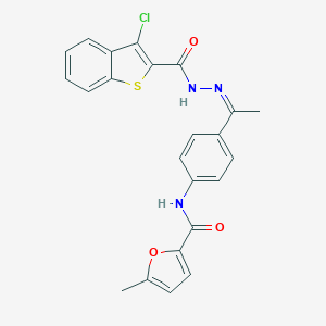 molecular formula C23H18ClN3O3S B446335 N-(4-{N-[(3-chloro-1-benzothien-2-yl)carbonyl]ethanehydrazonoyl}phenyl)-5-methyl-2-furamide 